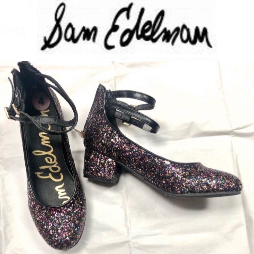 SAM EDELMAN junior/young girls allover sparkle dress shoes 2in heel size4 NWT👠